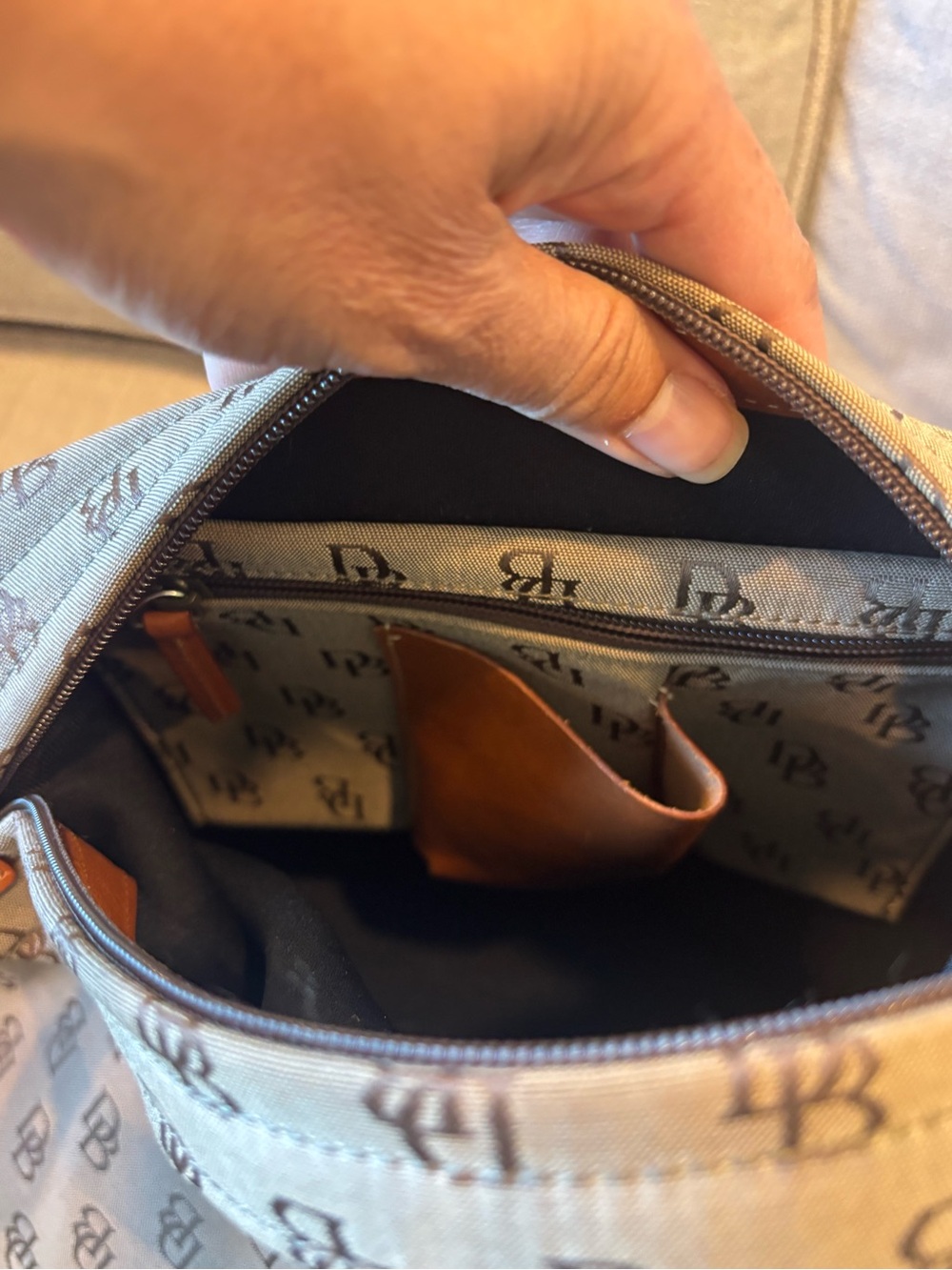 Dooney & Bourke Beige and Brown Monogram Crossbody Bag - Picture 3 of 5